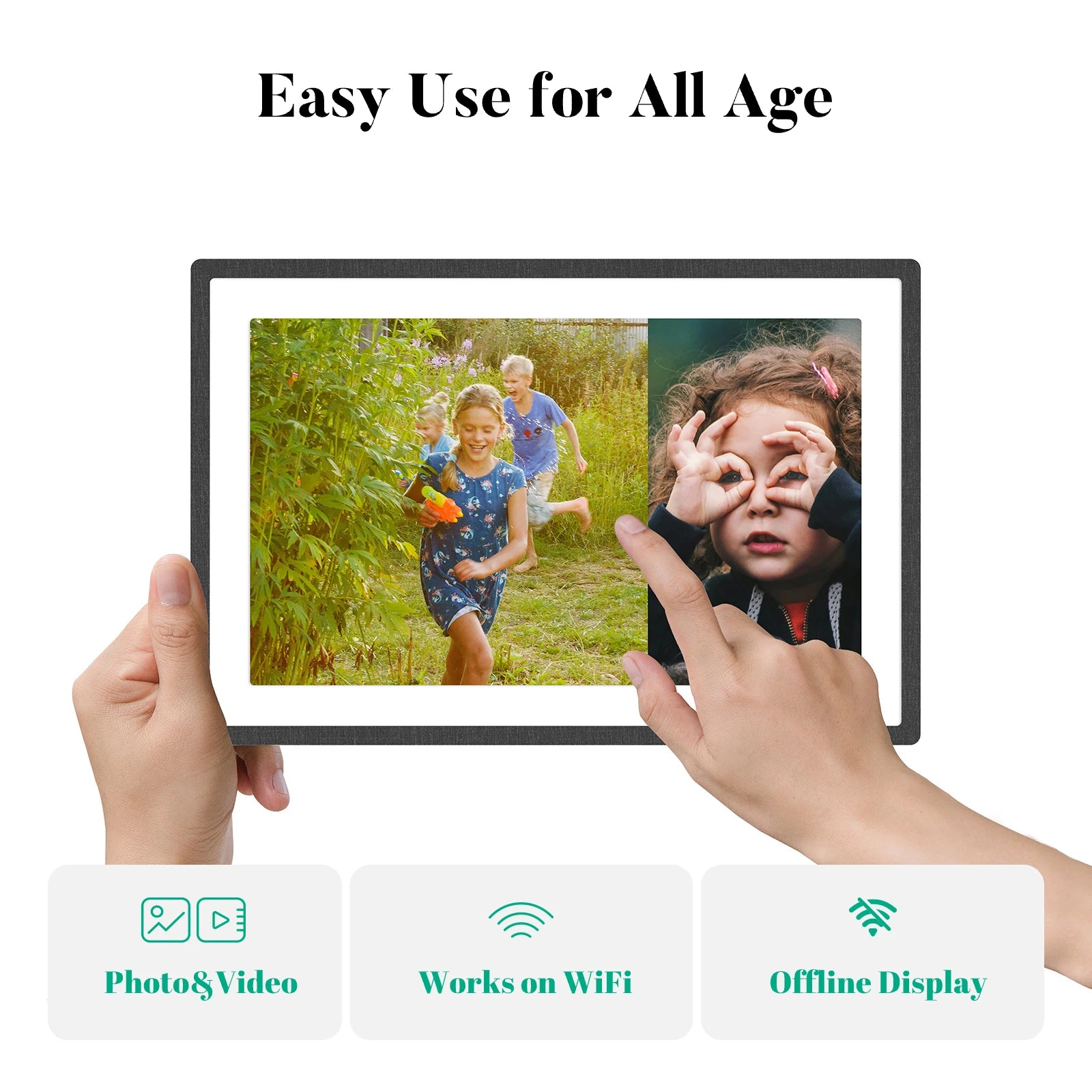 Pexar digital frame is designed for easy use across all ages—it supports photo and video playback, works seamlessly on WiFi, and enables offline display, all through simple touch operations that anyone can master.