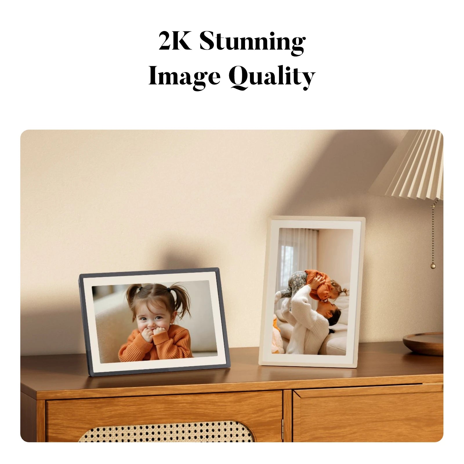 Pexar digital frame delivers 2K stunning image quality—its crisp, vivid display brings family photos to life, while its sleek design fits seamlessly into any home decor.