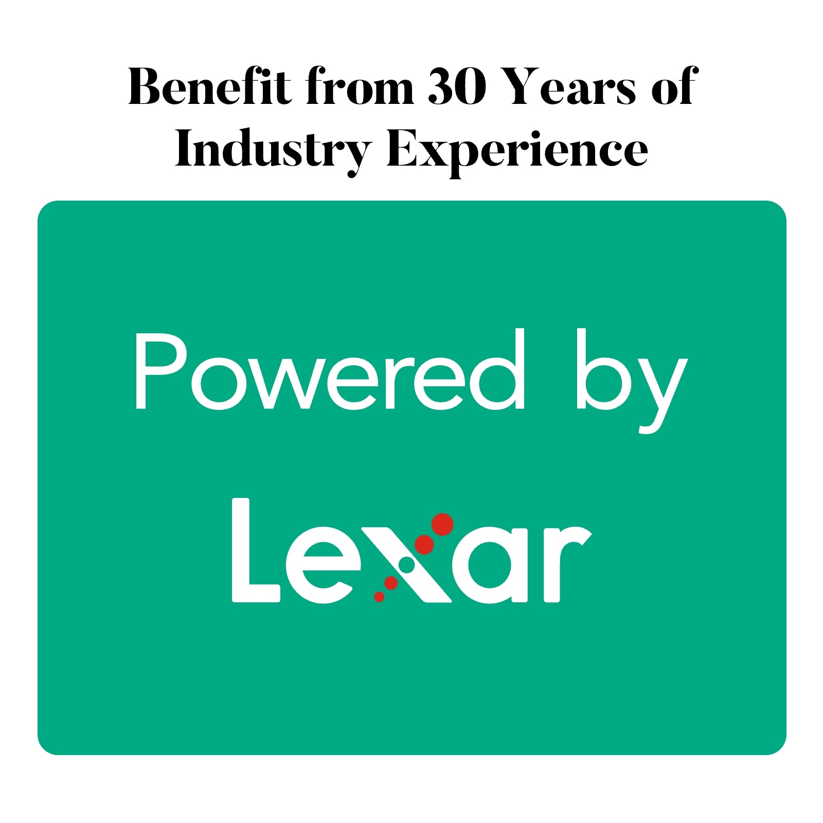 powered by lexar logo on a green background with text about industry experience
