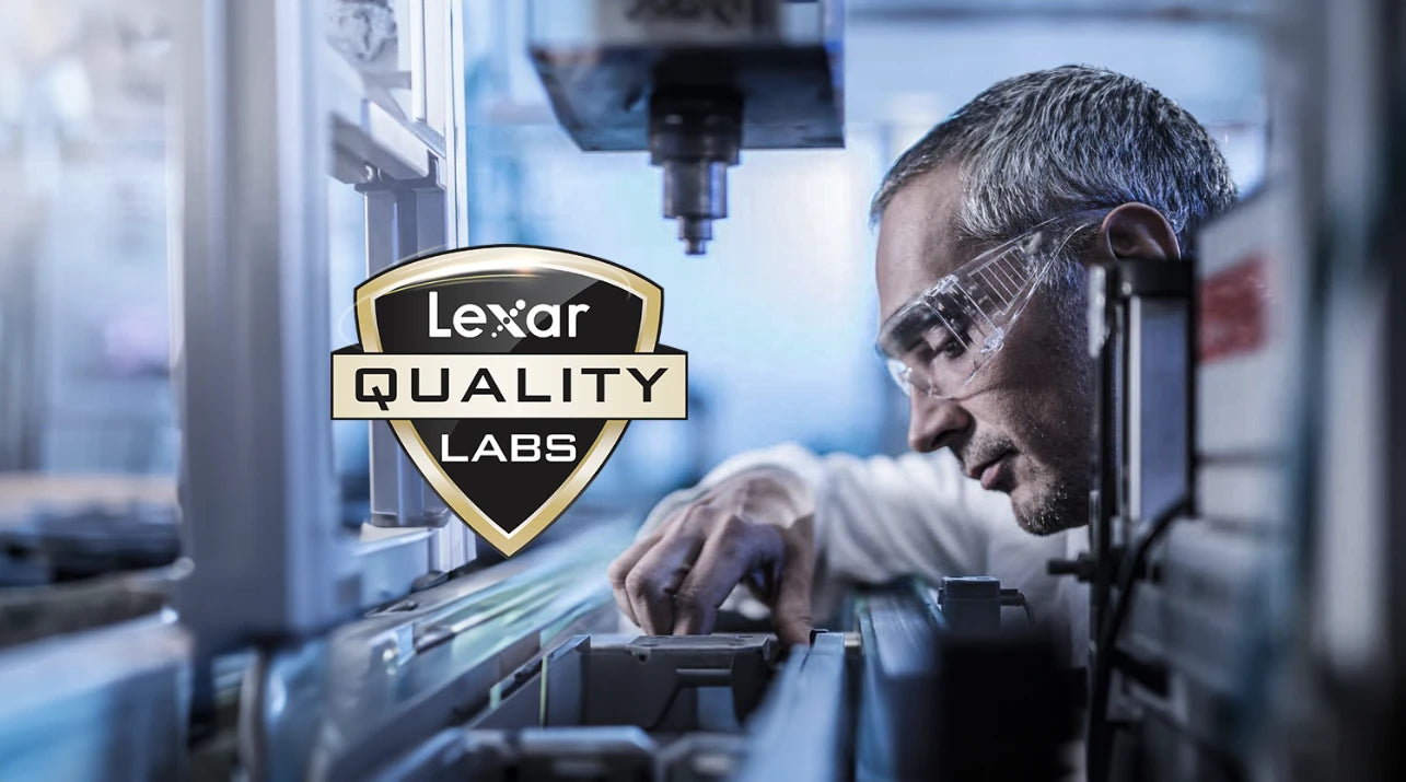 Person working on machinery with Lexar Quality Labs logo overlay