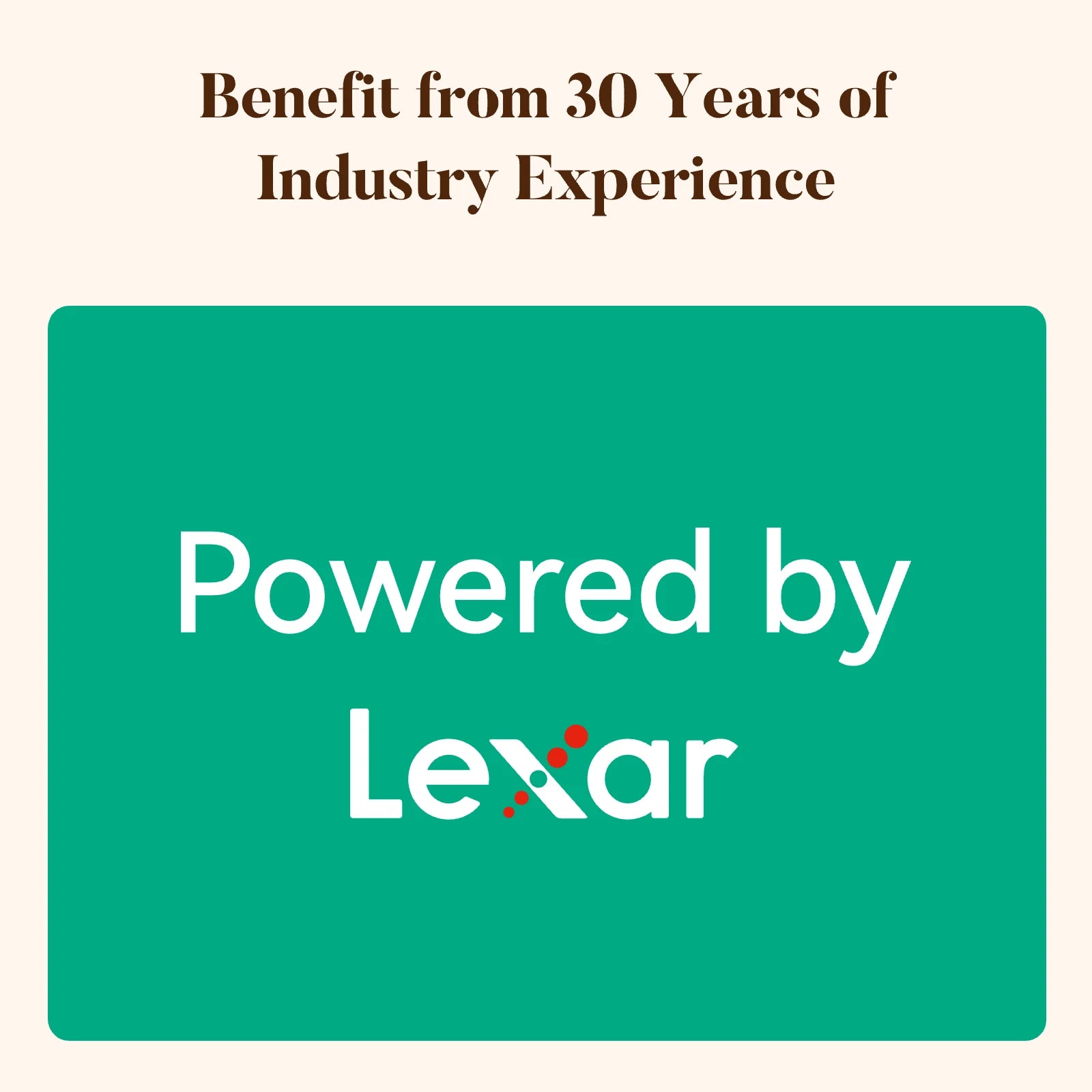 Powered by Lexar badge highlighting 30 years of industry experience behind the Pexar sand 2K digital picture frame