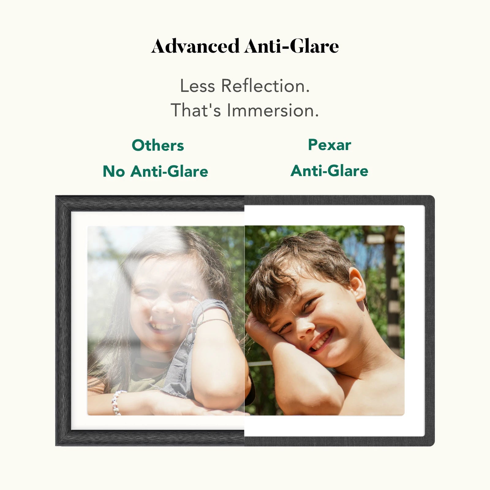 Pexar App Version anti-glare 2K display showing a crisp child portrait