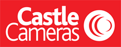 Castle Cameras logo on a red background