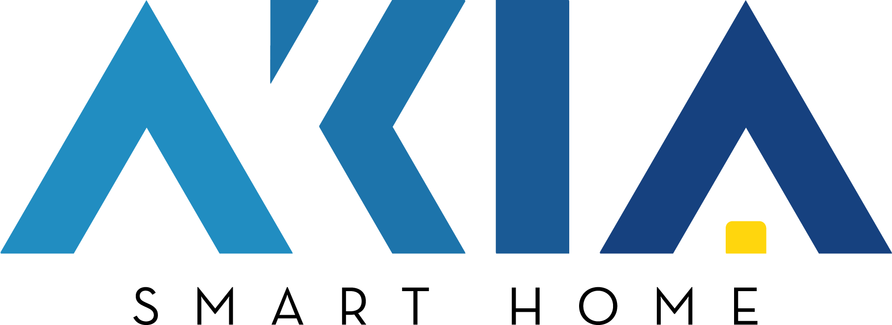 Logo of AKIA Smart Home with blue and gray design on a white background