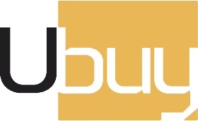 Logo of Ubuy in black and white on a gold background
