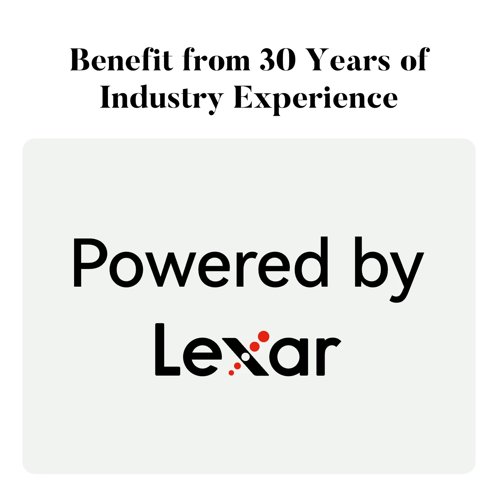 Lexar logo with text about industry experience on a white background