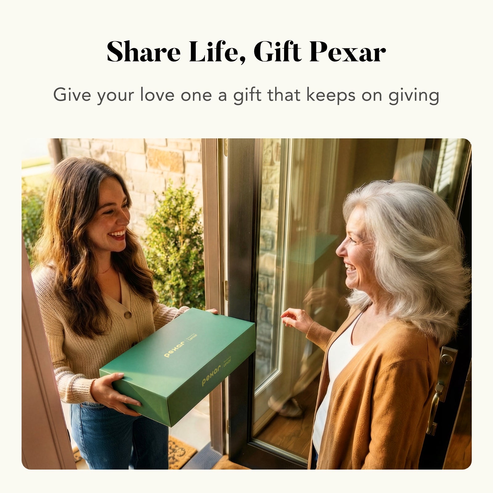 Daughter gifting a Pexar App Version 11 inch digital picture frame at the door 