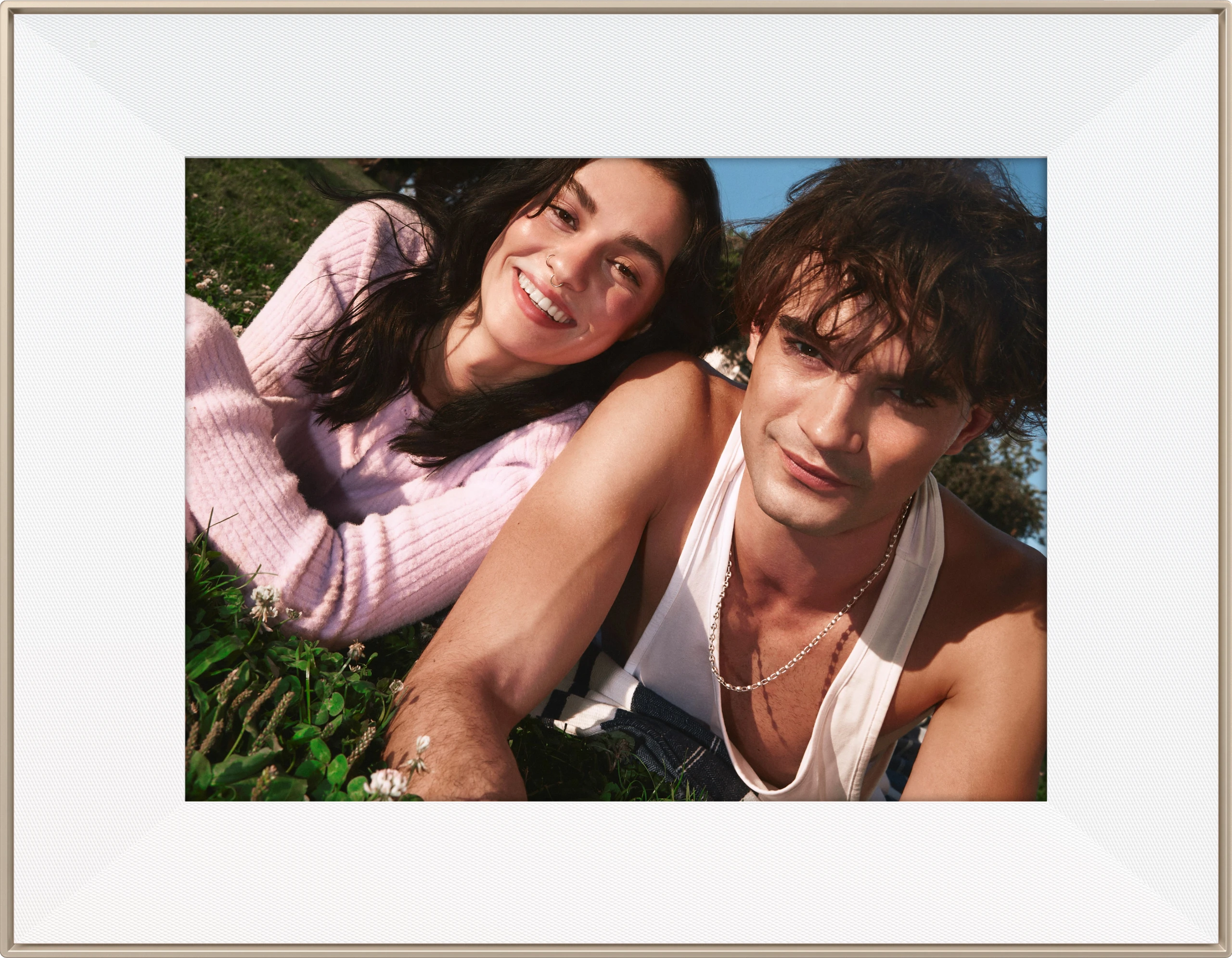 Frame on a shelf showing an uncropped photo