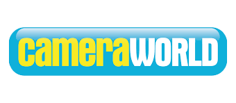 Camera World logo with blue and yellow colors on a white background