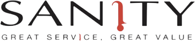 Sanity logo with text 'Great Service, Great Value' on a white background